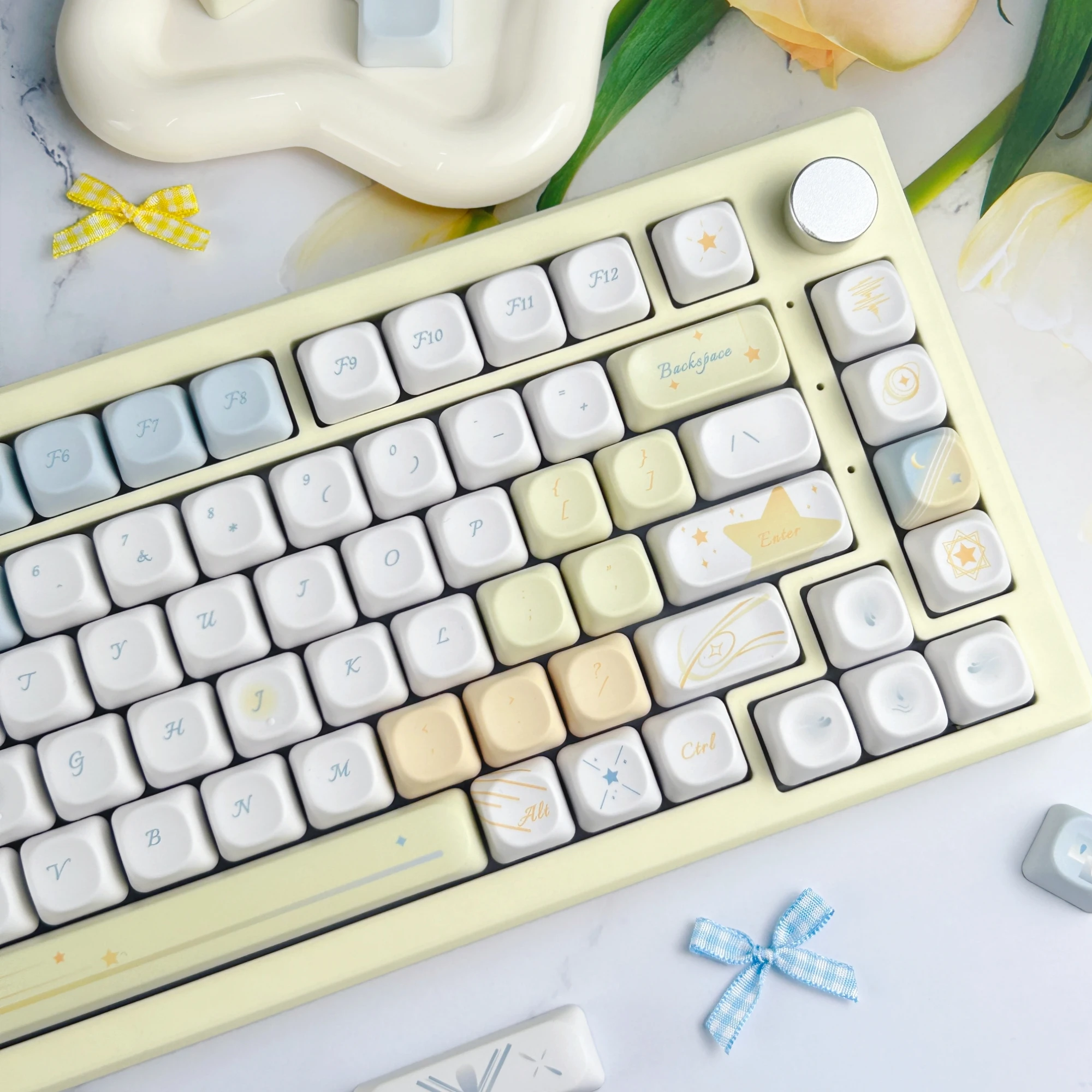 MAIMOOO Korean Russian Thai Keycap MOA Cherry Stars and Sea Yellow Blue Gradient PBT Cute Keycaps for Mechanical Keyboard Gifts - view 4