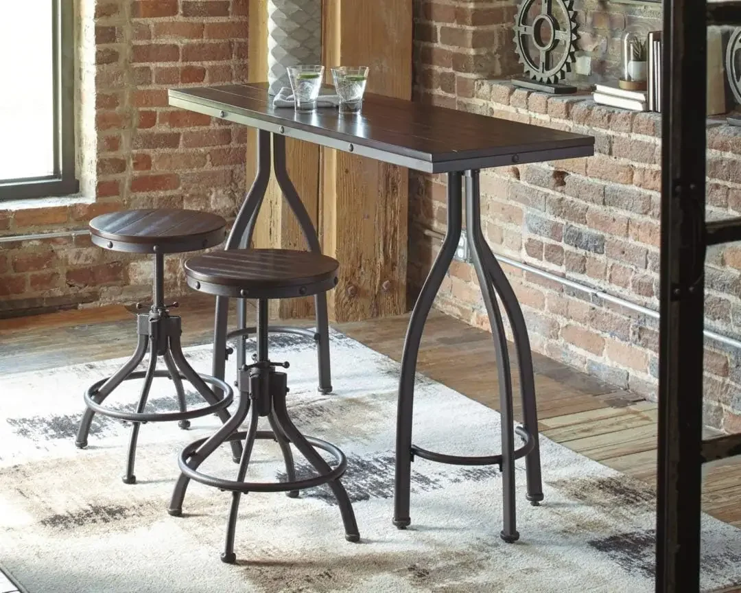 by Ashley Odium Urban Counter Height Dining Table Set with 2 Bar Stools, Gray