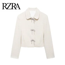 RZRA2024 new autumn and winter women's small fragrant lapel bow button decoration slim fit textured short coat