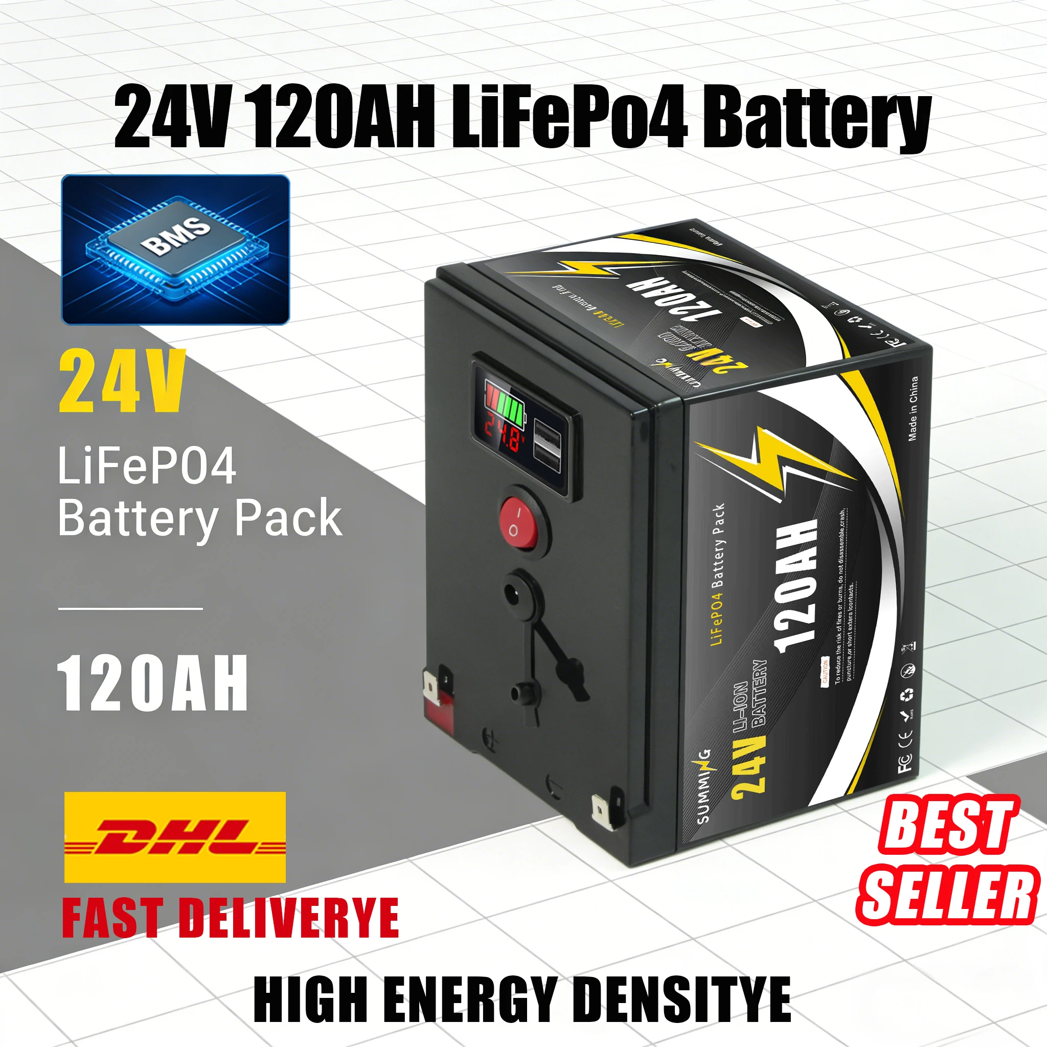 

24V 120Ah LiFePO4Battery with BMS 8000+Cycles, for SolarEnergy Storage, RV Travel, Boats, Off-Road Adventures&Off-Grid Homes