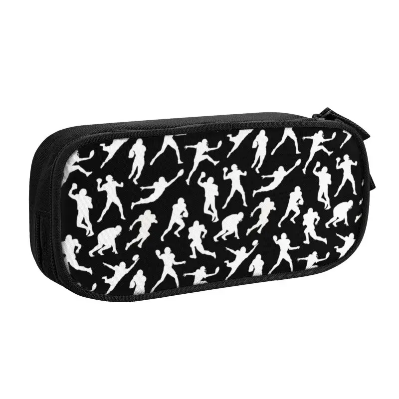 Football Players On Black Pencil Case for Girls Boys Large Storage Soccer Ball Lover Pen Bag Box School Accessories