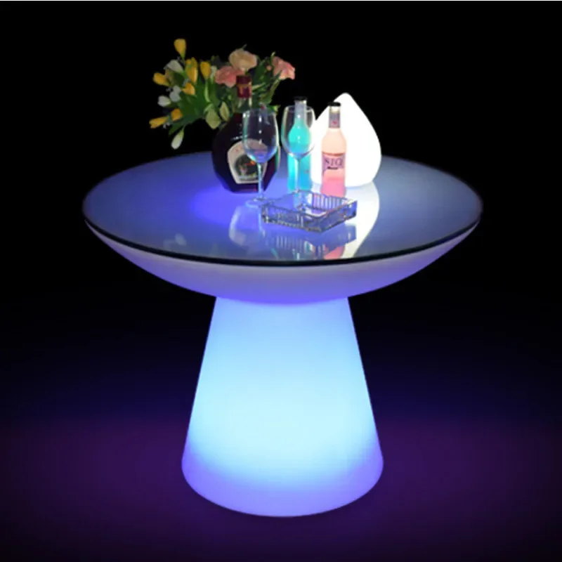 LED Bar Table Advanced Colorful Remote Control Bar Tabl e and Chair Luminous Furniture Round Dining Ta ble Coffee Tab le