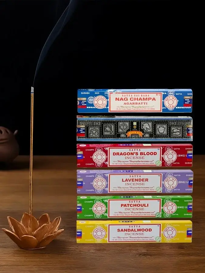 Satya Sai Baba 15g Handgerollte Räucherstäbchen, 6 Düfte: Sandelholz, Lavendel, Drachenblut, Adlerholz, Patschuli, usw. – Detail 1