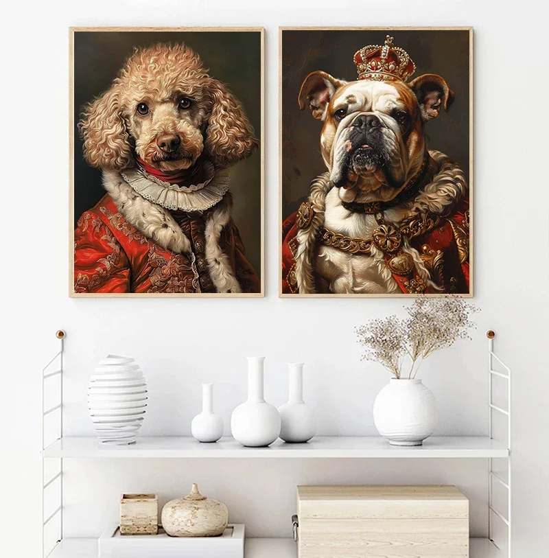 Multiple sizes 1pc frameless Canvas Painting French Bulldog Chihuahua Poodle Dogs Royal Portrait Canvas Painting Print Art Poste