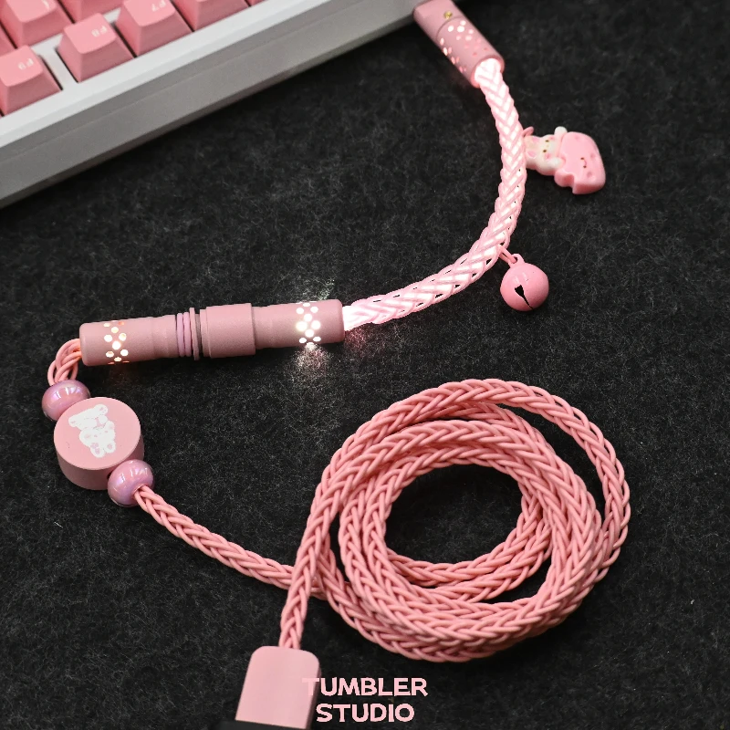Tumbler Studio Pink Bunny Theme Custom Aviation Plug Keyboard Cable Single Crystal Copper Shining for Magnetic Axle Keyboard