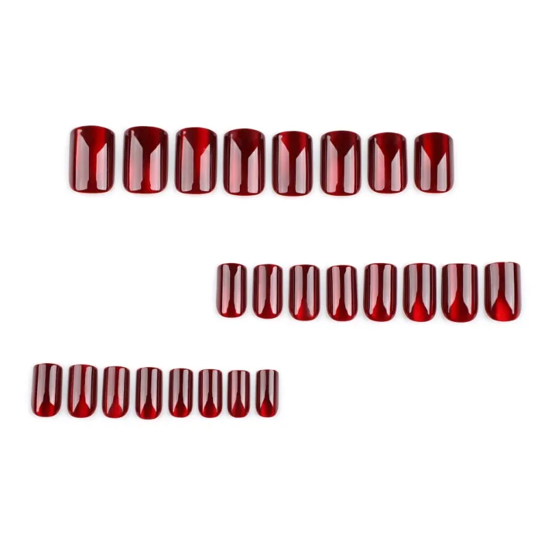 24 Pcs Red Solid Color Cat Eye Press on Nails Square Short False Nails with Glue Girls Cheap Glued Fake Nails for Women Winter