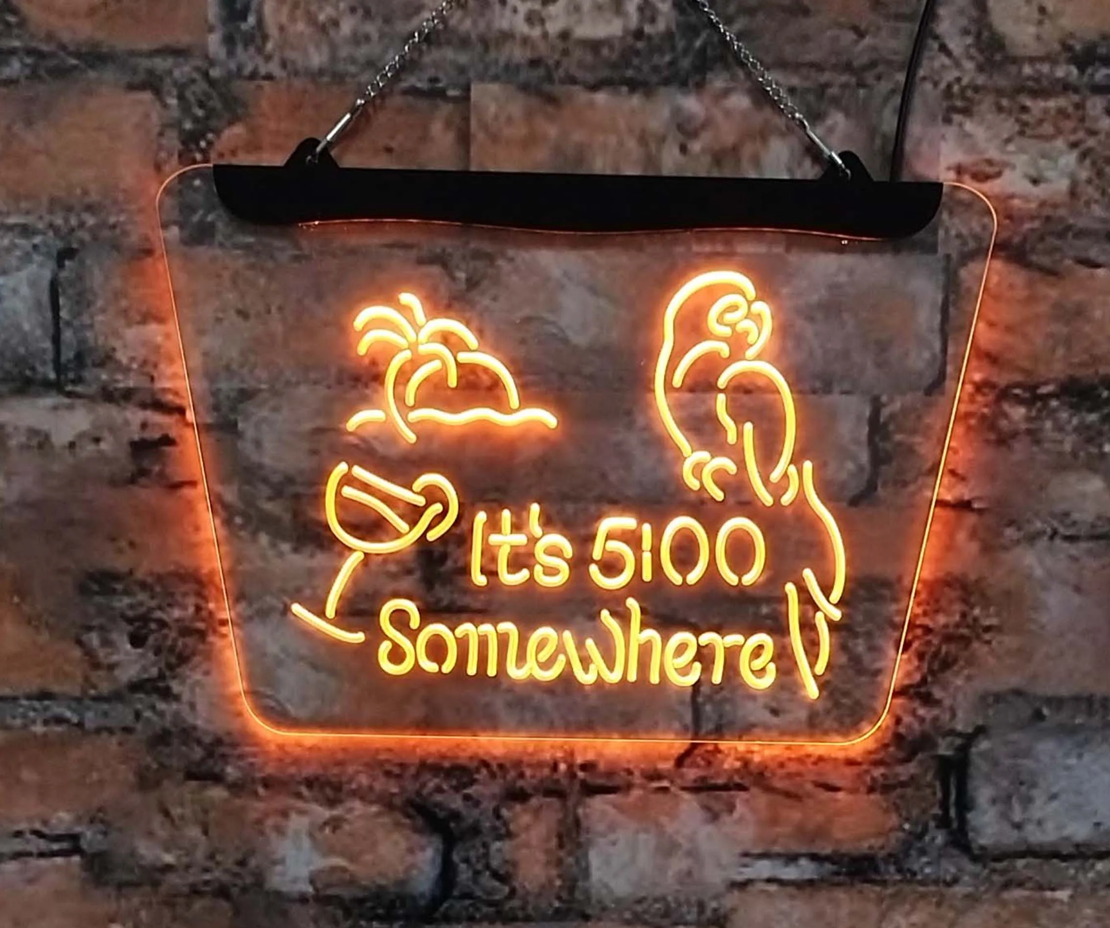 

It's 5pm. Parrot Palm Tree LED neon signs acrylic board home decoration Interior wall art Green 20*30 for room store party gi