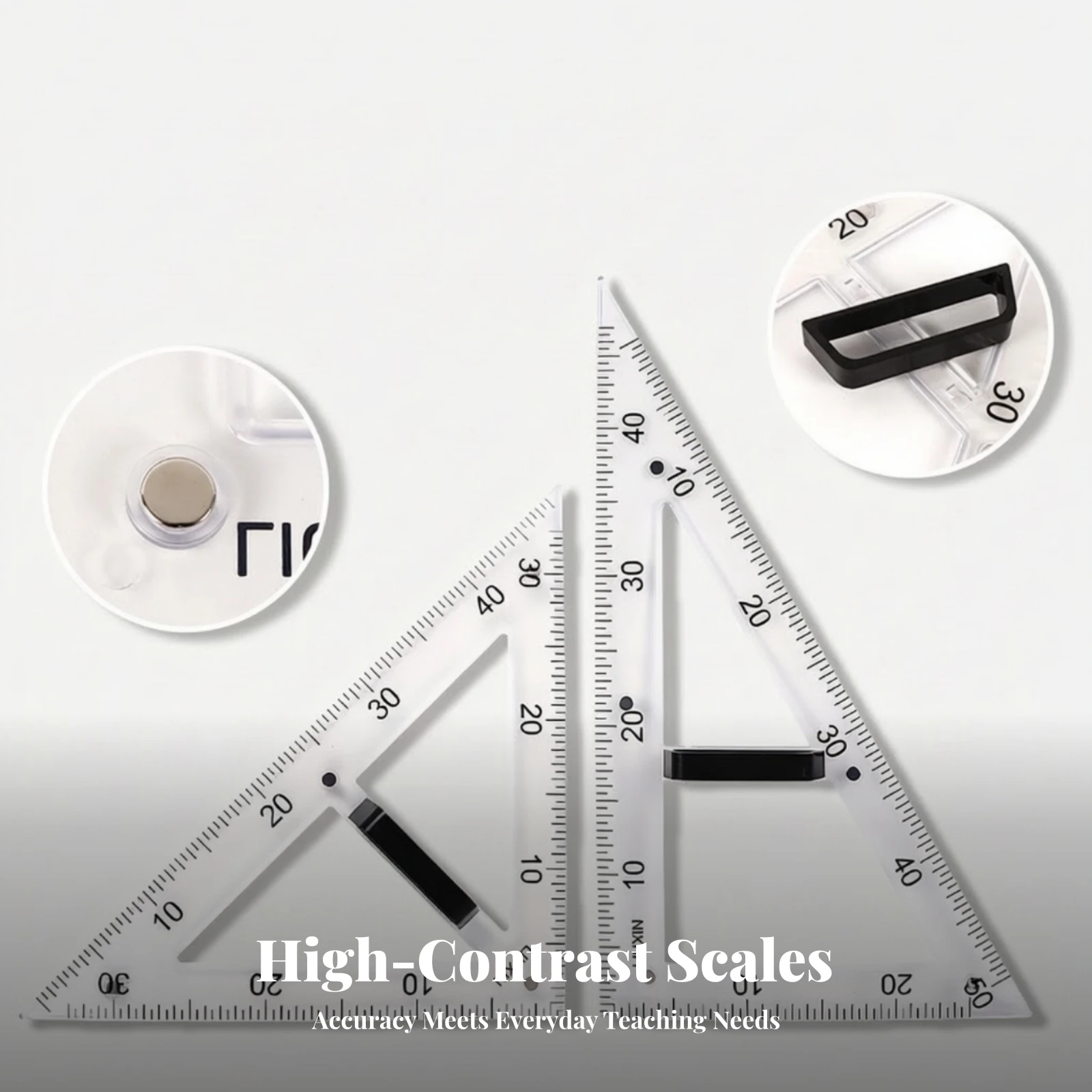 2 Pieces Triangular Teaching Ruler Long-Lasting Magnetized Classroom Ruler with Detachable Handle Geometry Tool Easy to Read