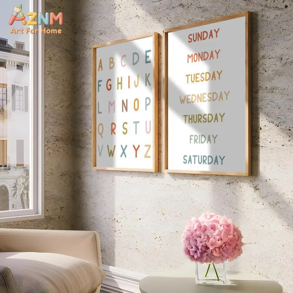 AZNM Educational Alphabet Numbers Frameless Canvas Wall Art, Kids Learning Poster Print, Nursery Classroom Decor, Unframed Paint view 4