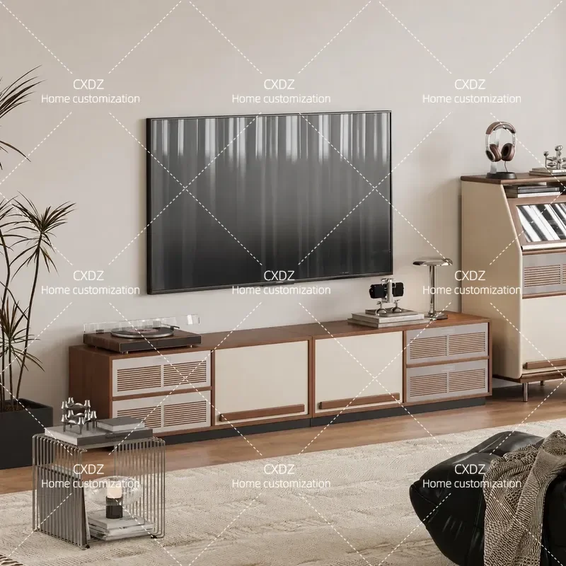 Japanese Style Retro Modular TV Cabinet Living Room Floor Standing Media Console Storage Unit for Home Hotel B&B Furniture