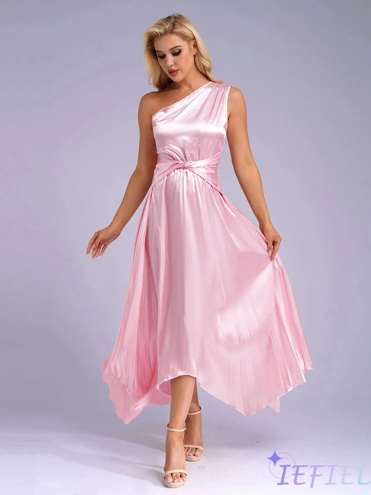 

Women High Waist Formal Party Luxury Long Dress Sleeveless One Shoulder Wedding Evening Cocktail Ball Gown Bridesmaid Dress