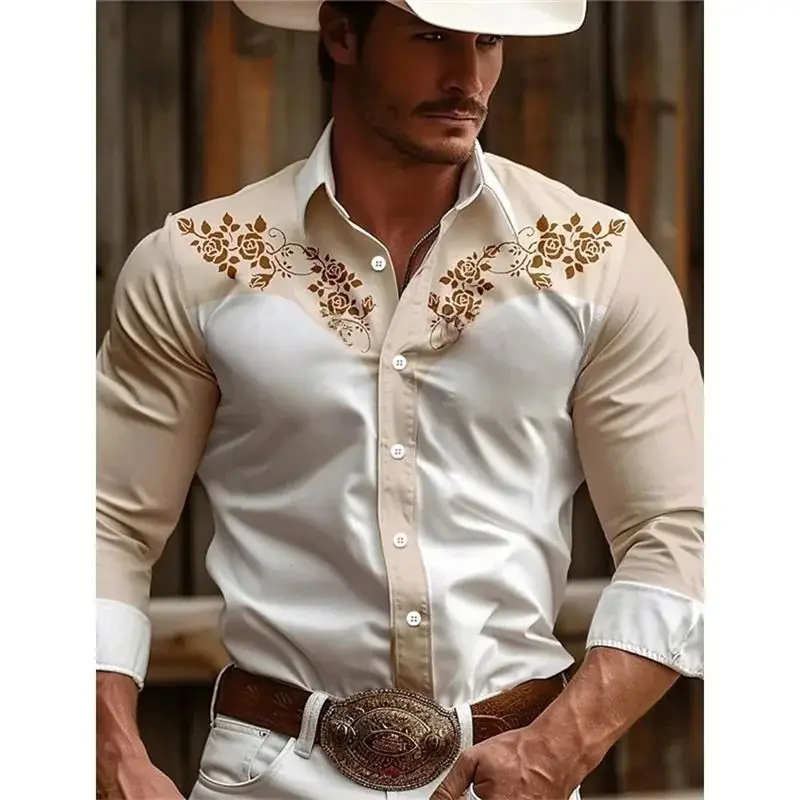 Men's Long Sleeve Shirt Casual Seasonal Button up  Collar Fleece Lined Thickened Autumn Fashion Outerwear