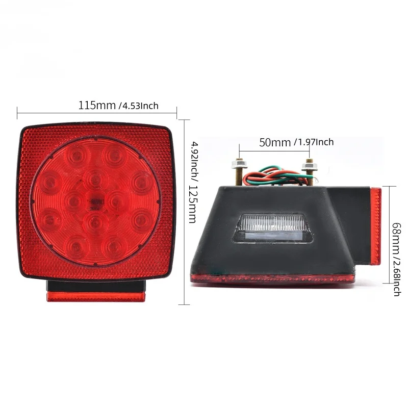ISURE MARINE Car Taillights Square LED 12V Trailer Taillights Waterproof Suitable For Trucks Trailer Yachts