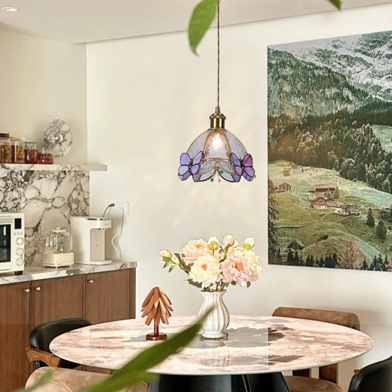 Nordic Creative Glass Pendant Light Colorful Butterfly Design Home Decor Lighting Fixture for Bedroom Living Room and Tea Room