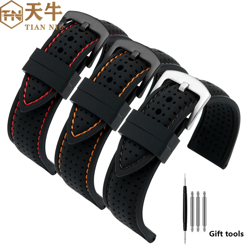 Soft Waterproof Breathable Silicone Sports watchBand 18mm 20mm 22mm 24mm For any watch men\'s rubber Wrist strap black bracelet