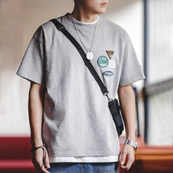 Maden New Casual Embroidered Badge Design Short-sleeved T-shirt with Pure Cotton Round Neck Tee for Men's Summer Tops