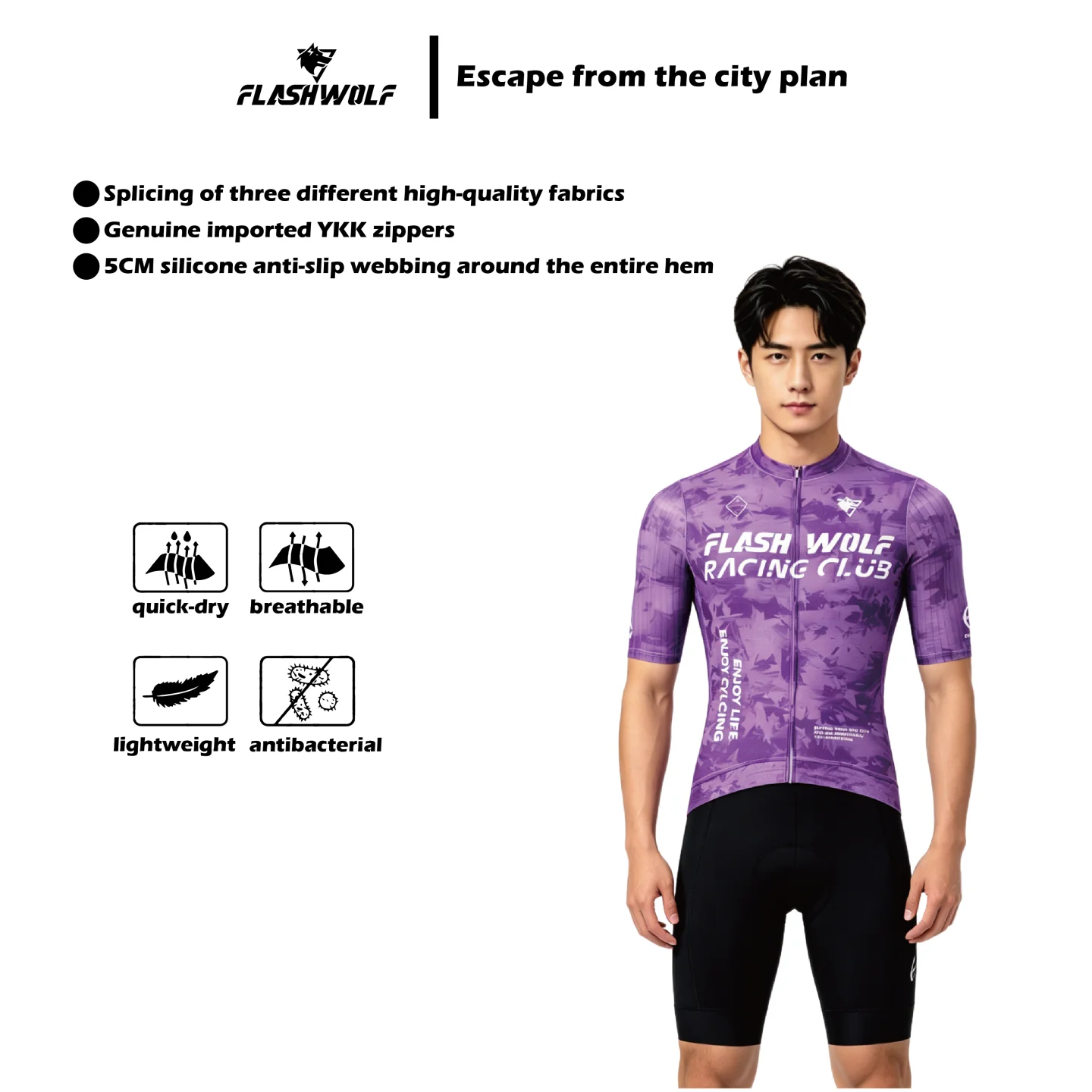 FLASHWOLF Pink-Purple Unisex Breathable Long/Short-Sleeved Quick-Dry Sweat-Wicking Road Cycling Jersey and Pants for Cycling