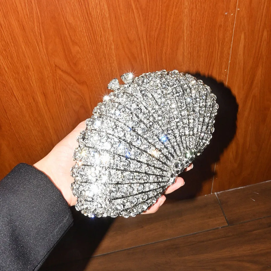 French Creative Shiny Full Diamond Shell Bag Temperament Simple Light Luxury High Sense Crystal Clutch Bag Dinner Bag view 6