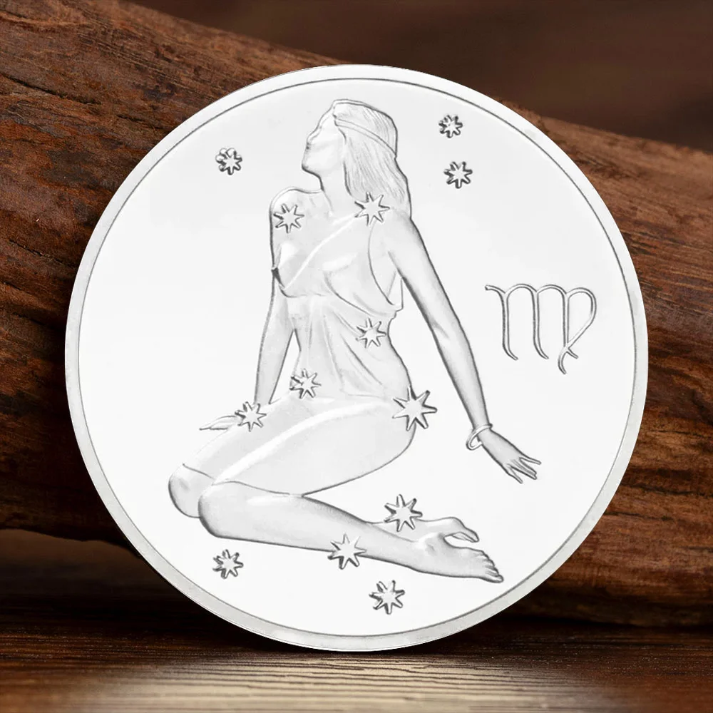 Twelve Constellations Virgo Silvery Plated Collectible Coin Russian Double Head Eagle Souvenir Coins Creative Gift