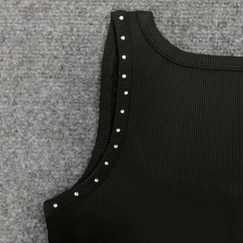 European Diamond-Encrusted Letters Pattern Women Crop Tops Sexy Beach Club Streetwear Emo Girl Personalized Vintage Tanks 2000s