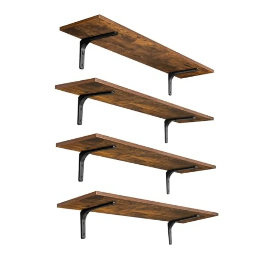 

Long Wall Shelves, Wall Mounted Shelves Set of 4, Extra Large Floatg Storage Ledges with Sturdy Metal Brackets for Livg Room, B