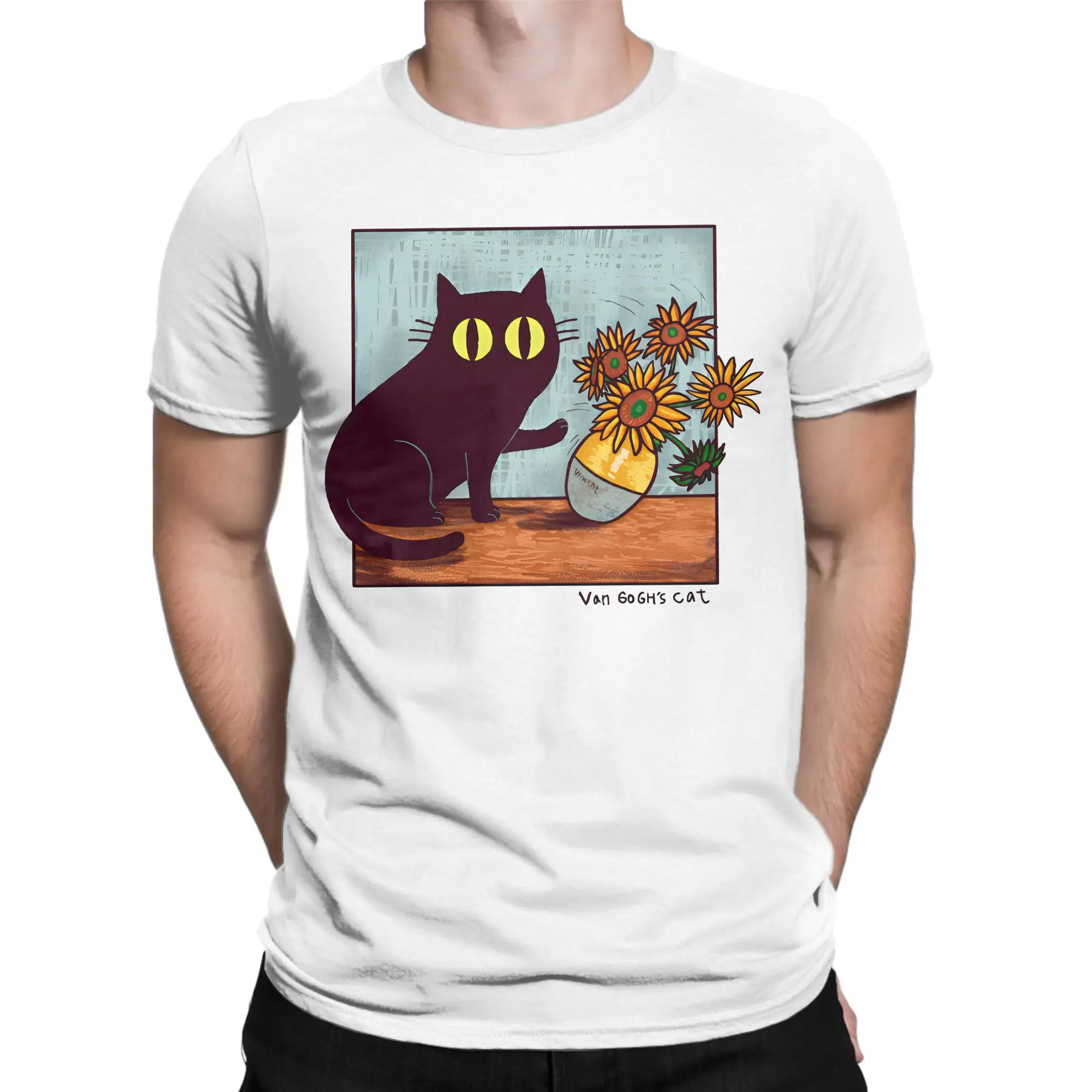 Van Gogh Cat T Shirt Summer  Awesome T-Shirts Cotton Popular Tee Shirt For Mens Short-Sleeved Casual Top Tees