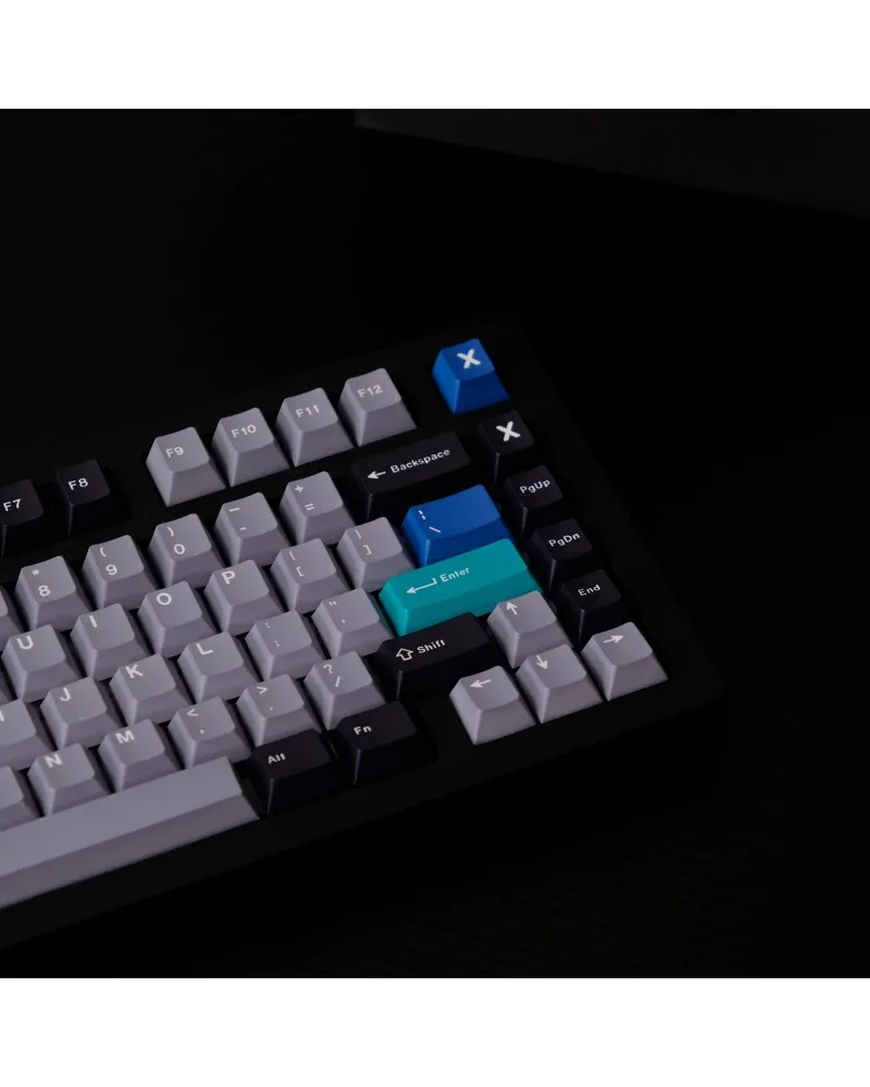 Multi tone grey black and blue durable pbt keycaps set high quality for custom mechanical keyboards