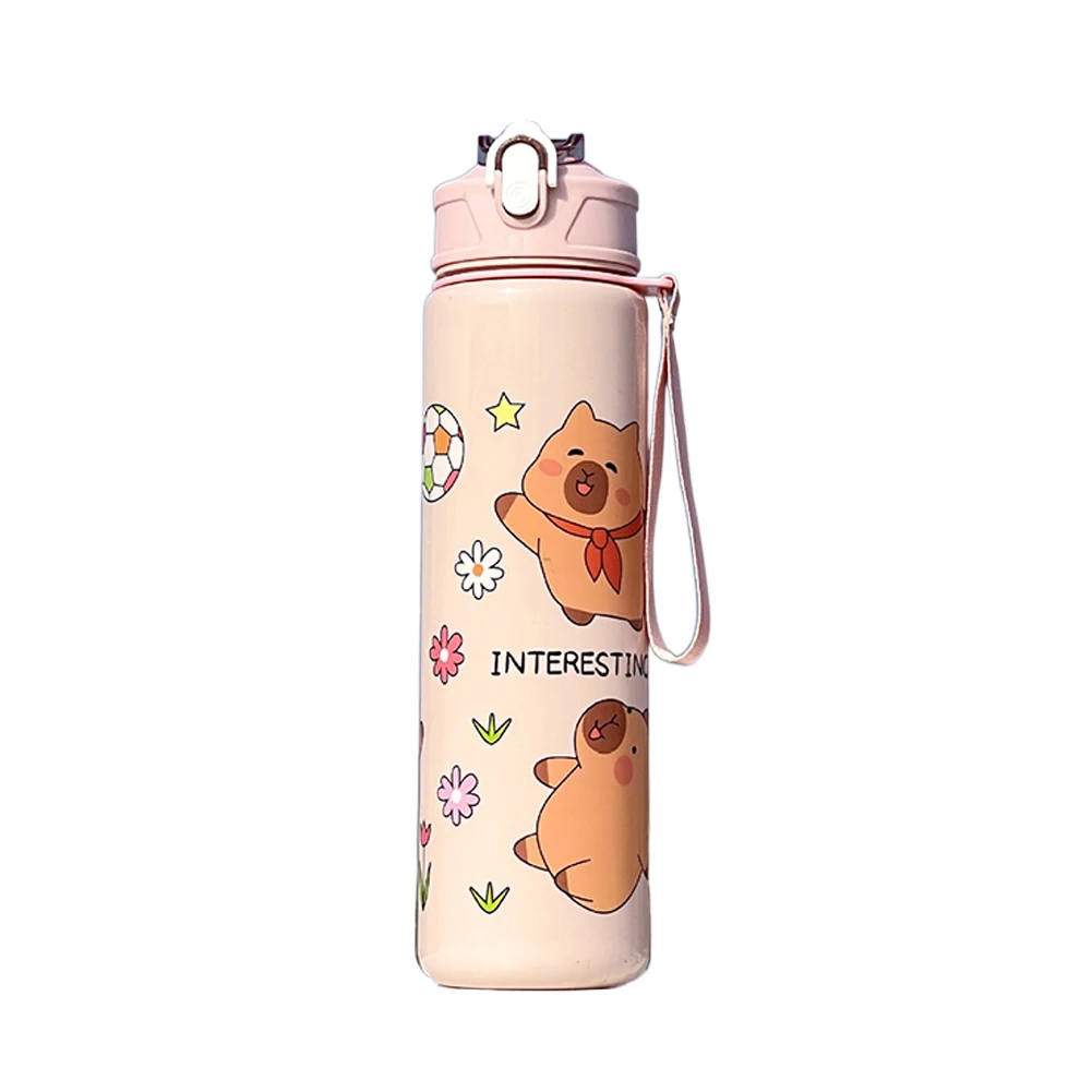 700ml Capybara Cute Water Cup with Straw & Handle Sports Water Bottle Large Capacity Kawaii Water Bottle for Fitness Sports