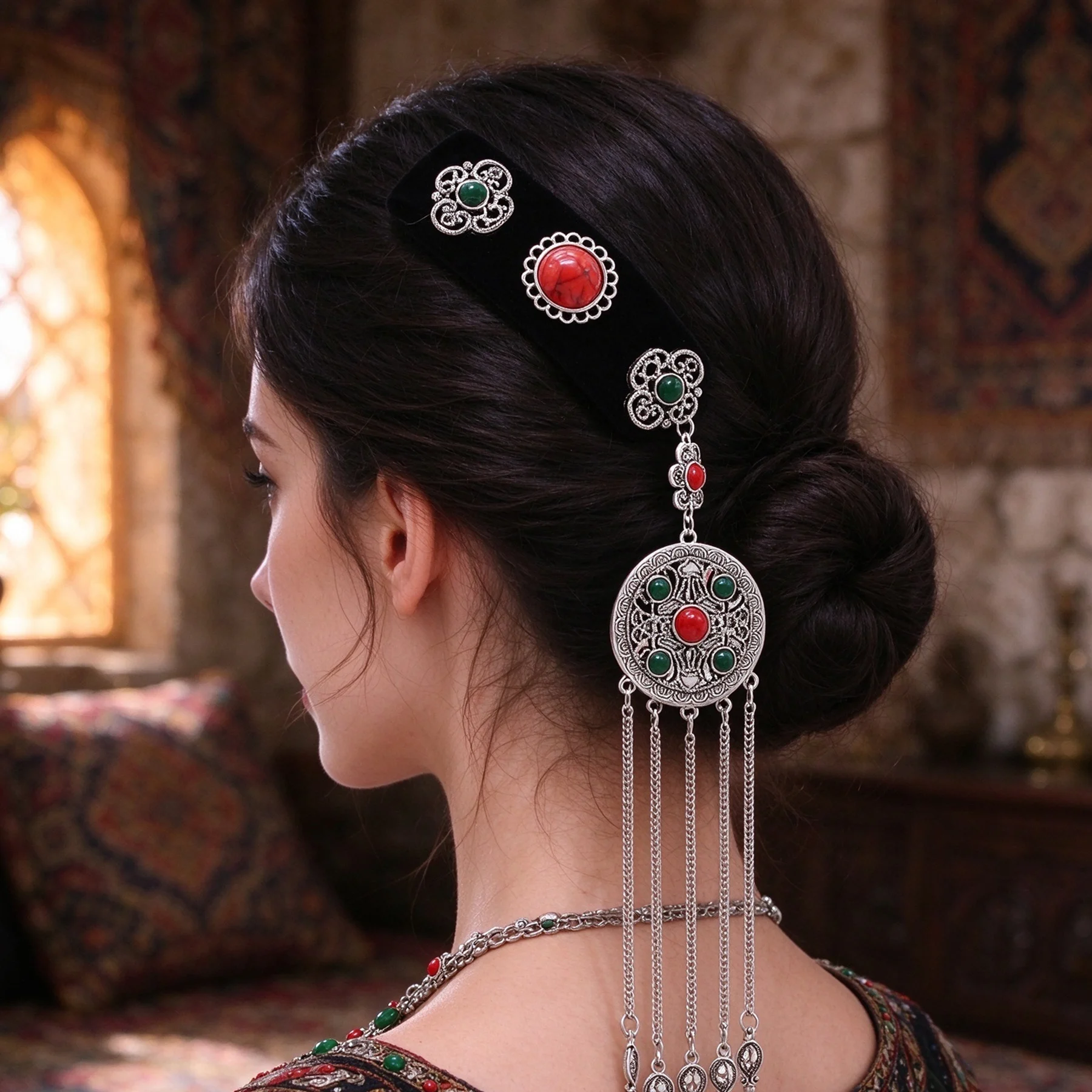 Bohemian Style Bell Pendant Rhinestone-Embellished Hair Clip Daily Light Retro Style Travel And Vacation Jewelry