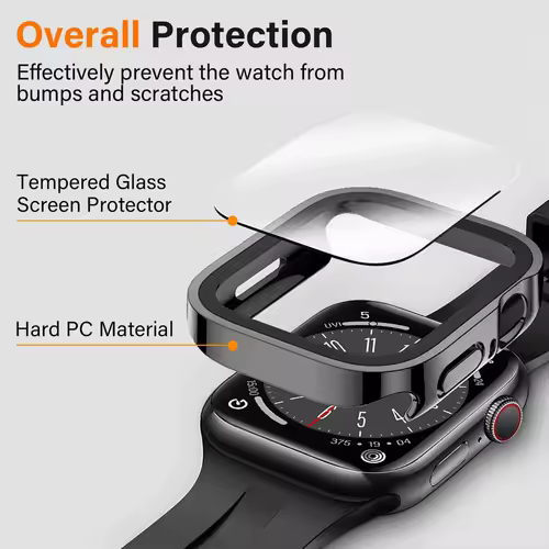 Glass+Case For Apple Watch 42 46mm 45mm 41 49 44mm 40 mm straight edge Screen Protector Cover Case iWatch SE 6 7 8 9 10 11 Ultra - Image 2