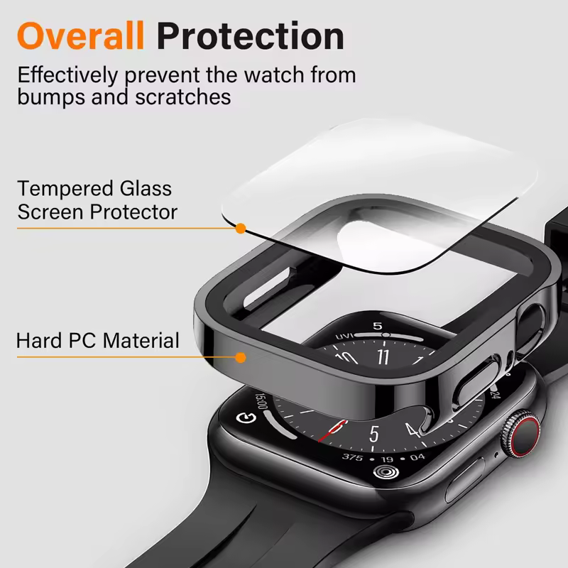 Glass+Case For Apple Watch 42 46mm 45mm 41 49 44mm 40 mm straight edge Screen Protector Cover Case iWatch SE 6 7 8 9 10 11 Ultra - Image 2