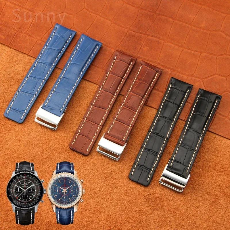 Genuine Leather Watch Band Watchband for Breitling NAVITIMER WORLD  Super Ocean Avengers Bamboo Pattern 22 24mm Watch Strap