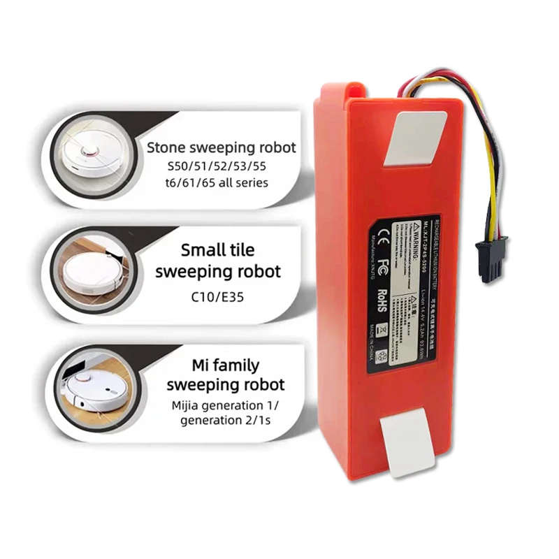 Vacuum Cleaner Battery Replacement for Xiaomi Roborock S50 S51 S55 T60 E352-00 S502-00 C10 E20 E35 14.4V 5.2AH SC Batteries