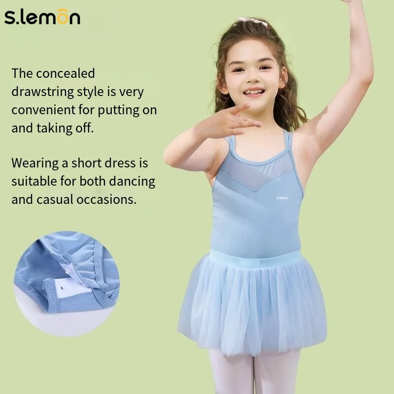 S.lemon Bambino Ragazze Balletto Body Sling Maglia Costume da ballo Bambini Ginnastica Outfit Estate Performance Wear 90-150 CM