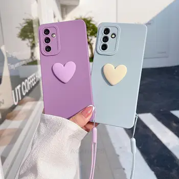 A 54 34 14 24 13 Love Heart Lanyard Silicone Case For Samsung Galaxy A54 A34 A14 A13 5g A24 4g A04s M34 M54 M23 M52 Camera Cover