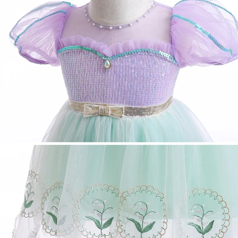 Puffy Dresses for Girls Summer 2023 Queen Rapunzel Green Princess Beautiful Girl Costume Sequin Dress Clothes 2 to 8 Years Old