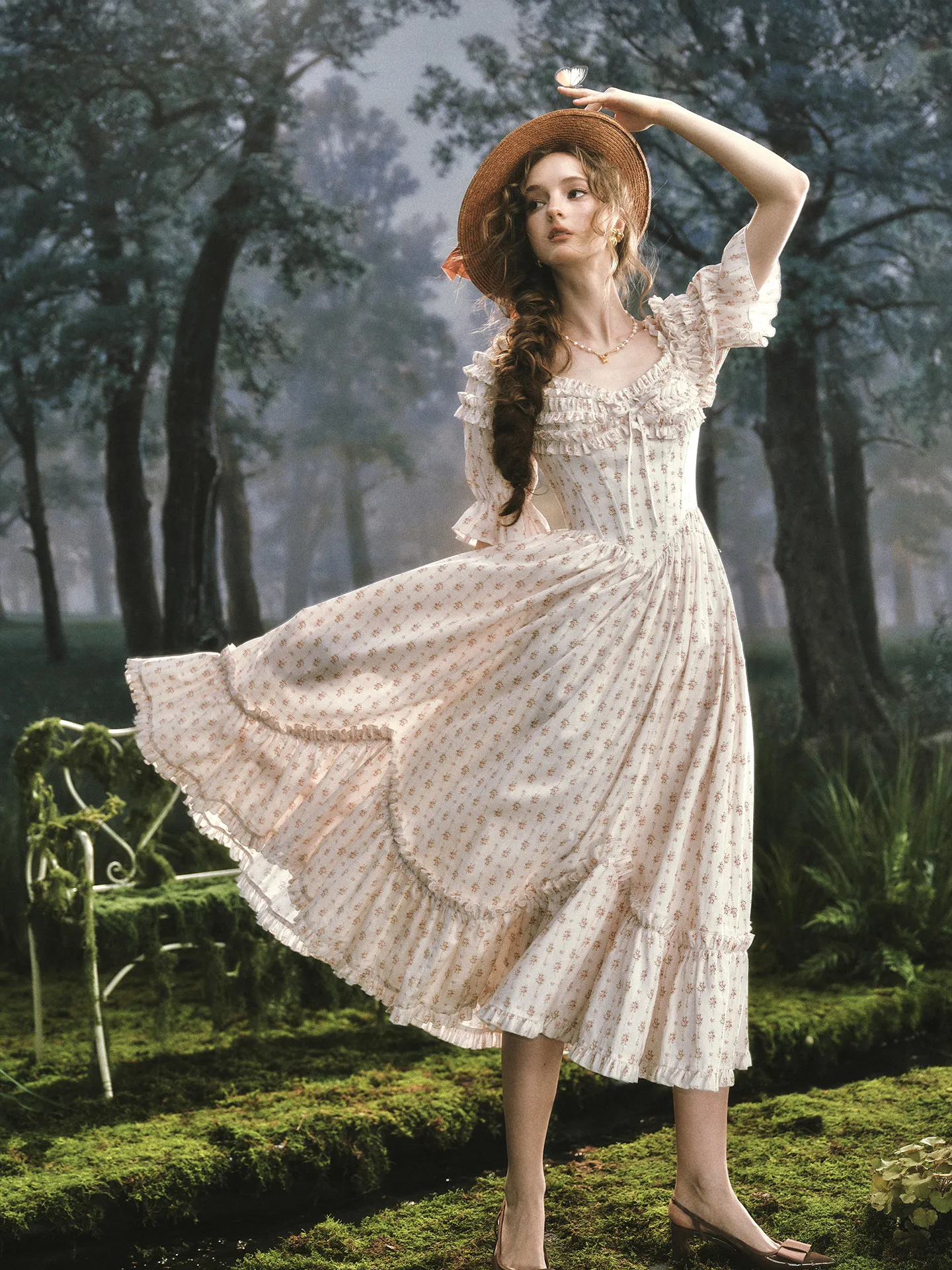 

TIYIHAILEY Womens Summer Puff Half Sleeve Printed Dresses High Waist S-XL Ruffles Collar 2026 New Fashion 100% Cotton Zipper