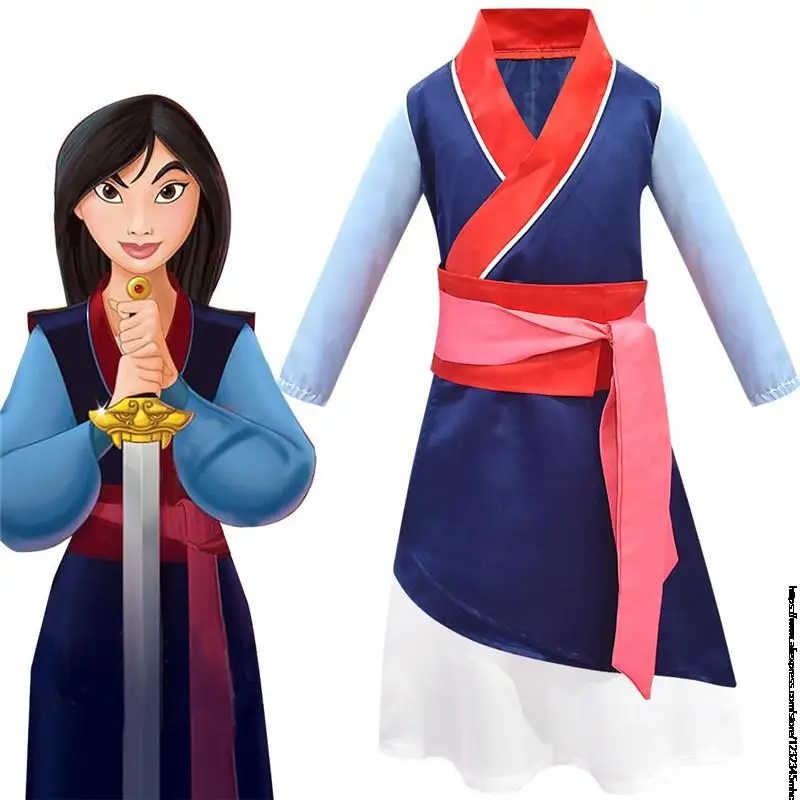 Disney Style Girls Hua Mulan Costume Children Cute Girl Princess Cosplay Mulan Dress Kids Chinese Traditional Clothing