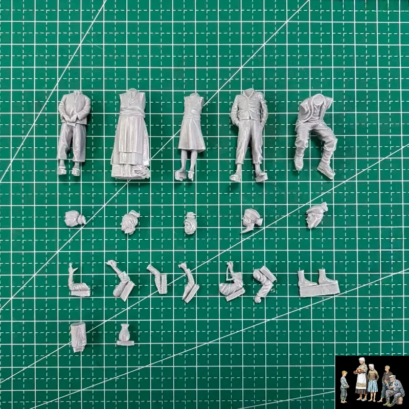 

1/35 Scale Diecast Resin Figure Model Kit European Civilians 5 Figures Need To Be Assembled and Colored By Themselves