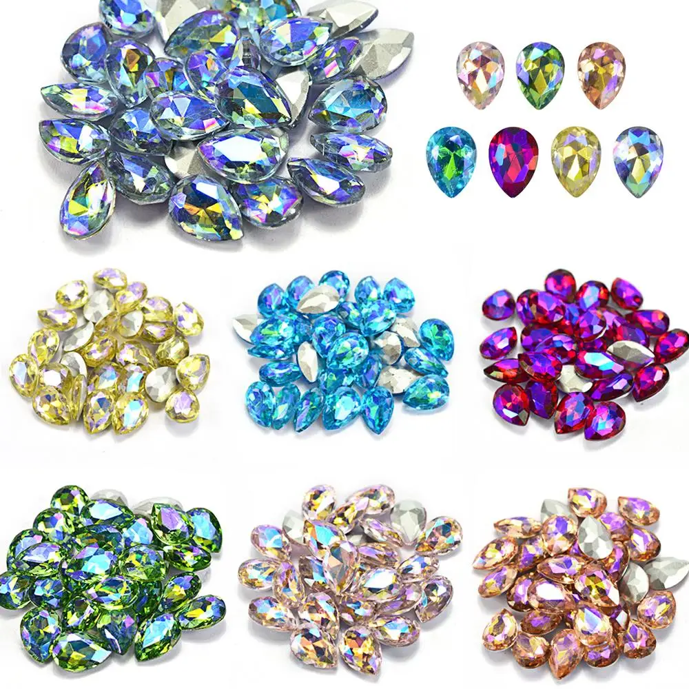 10Pcs/Lot 3D Nail Art Rhinestones Shining Color Flame Glass Stone Crystal Water Drop Nail Decoration Tool Nail Accessory