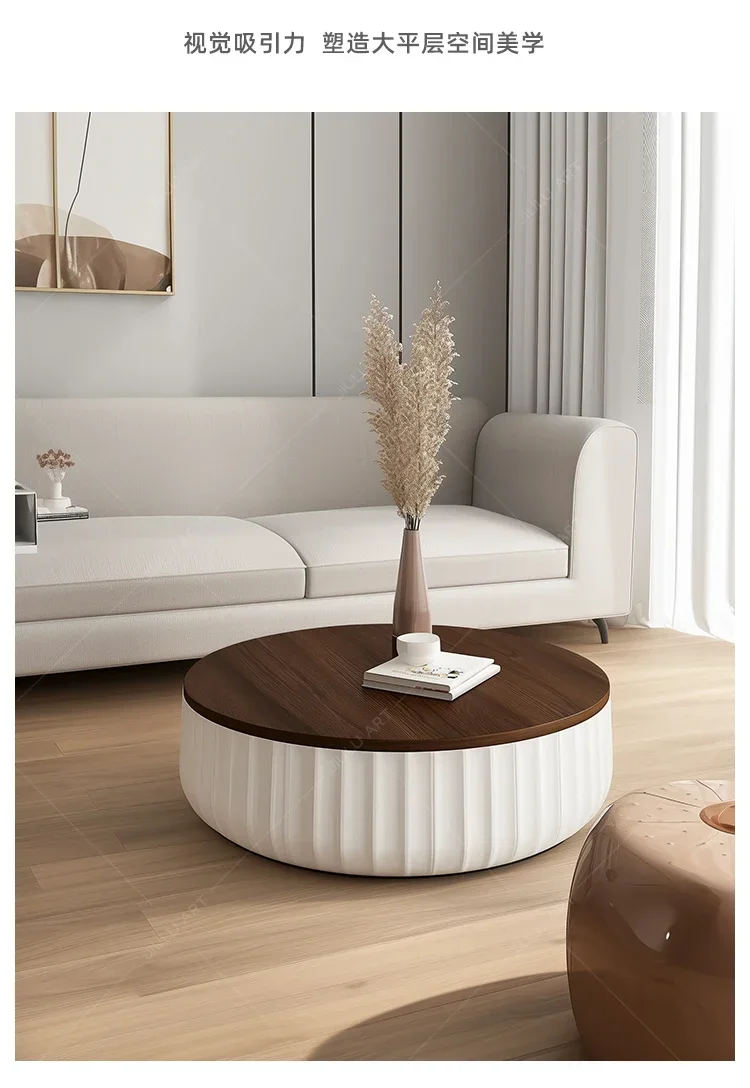 

smt1 Italian round solid wood modern simple home living room coffee table table