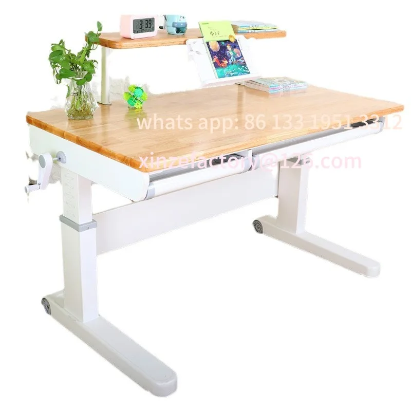 Scrivania in legno massello con sollevamento alto e basso per bambini, studenti delle scuole primarie e secondarie, scrittoio domestico, studio per bambini