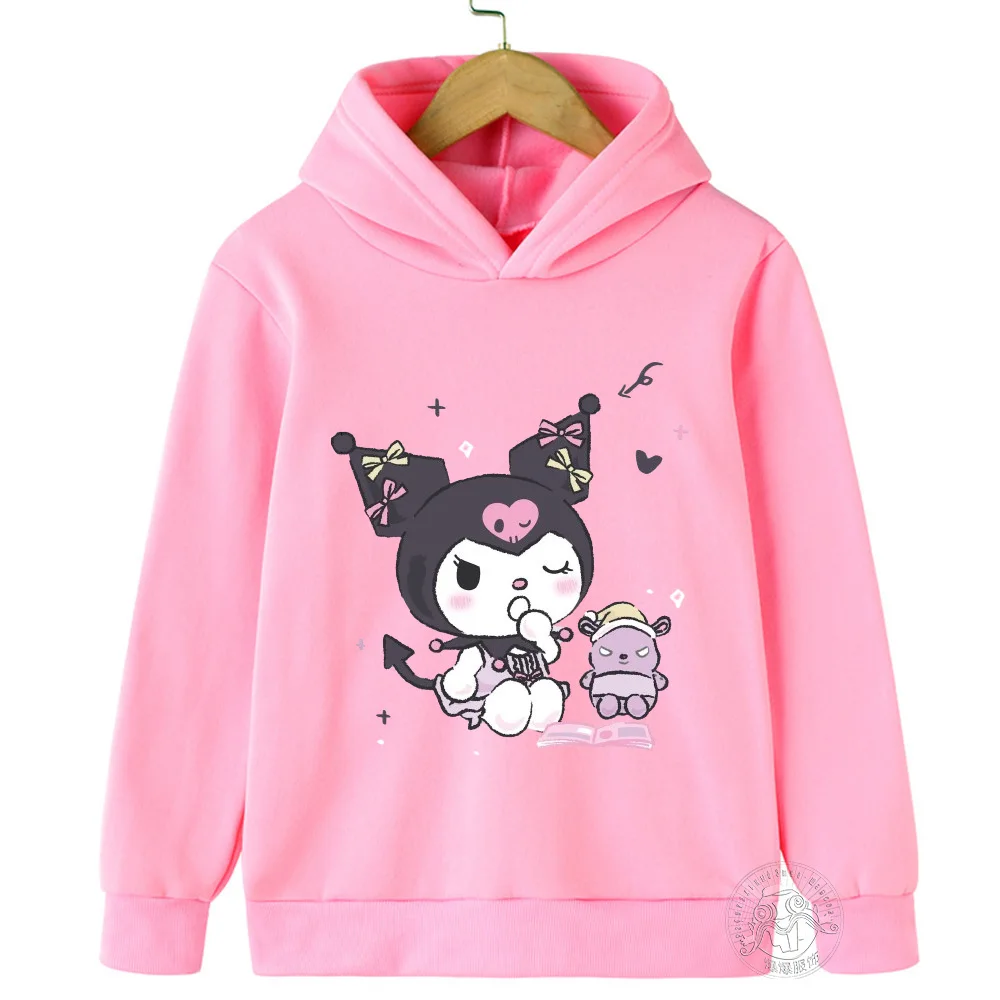 Hello Kitty Kuromi cartoon boys and girls 3-14 years old kawaii street casual sweatshirt children\'s outdoor sports hoodie