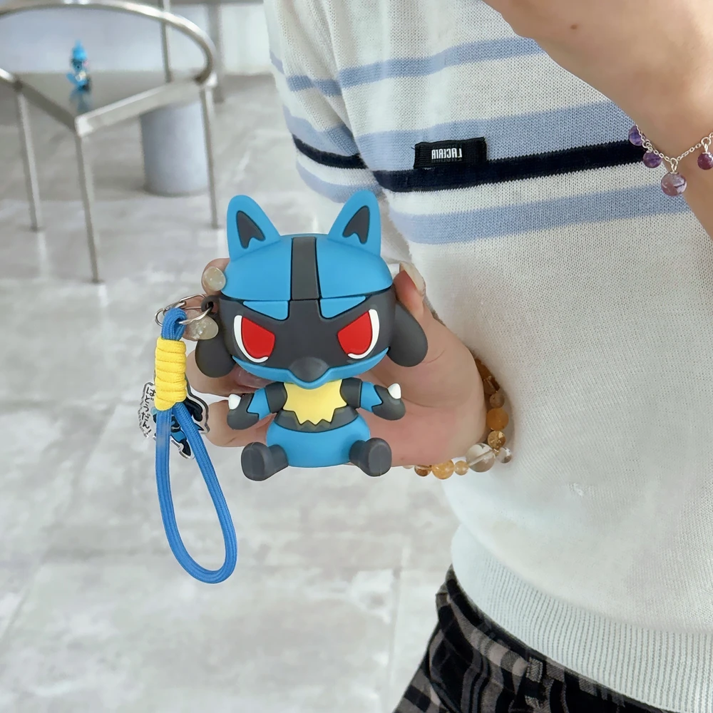 3D Pocket Monsters Pokemon Lucario Riolu Earphone Case For Airpods 4 2 3 Pro 3 2 Wireless Bluetooth Headset Protective Cover