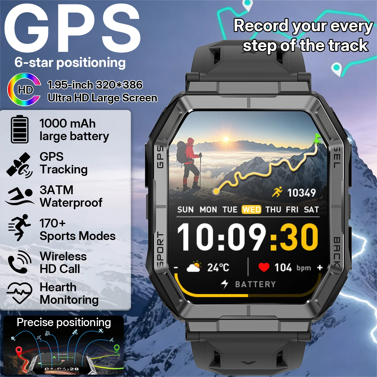 Altimeter Compass Watch - LIGE 신형 1000mAh 배터리 스마트 워치,