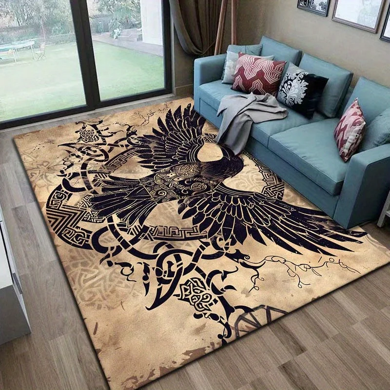 Viking Raven Crest Area Rug - Mat for Living Room, Bedroom, Office, Home Decor for Viking Fans