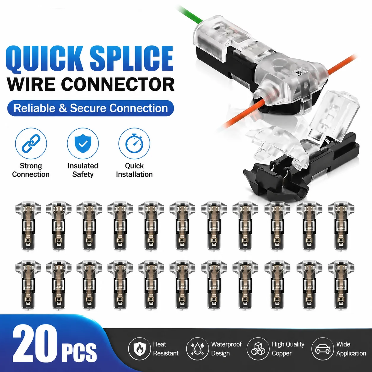 20Pcs T-Type Car Cable Connectors Low Voltage Wire Quick Terminal Auto Plug Connectors Electrical Accessories for Vehicle Wiring