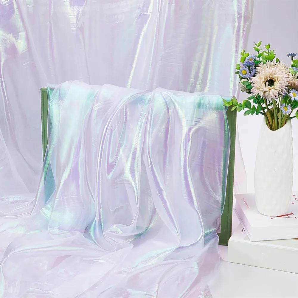 4.4 Yard(4m) Iridescent Holographic Gauze Fabric, About 59 Inch Wide Polyester Fabric Solid Sheer Polyester Fabric Bolt