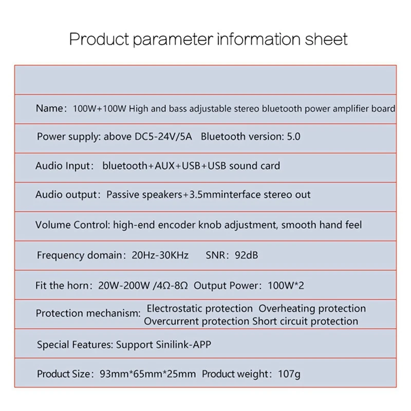 Classe D Subwoofer Amplifier Board, Home Audio Equalizer Stereo, 2.1 Channel, Bluetooth 5.0, 100W + 100W, XY-T100L, 2.1, Amp