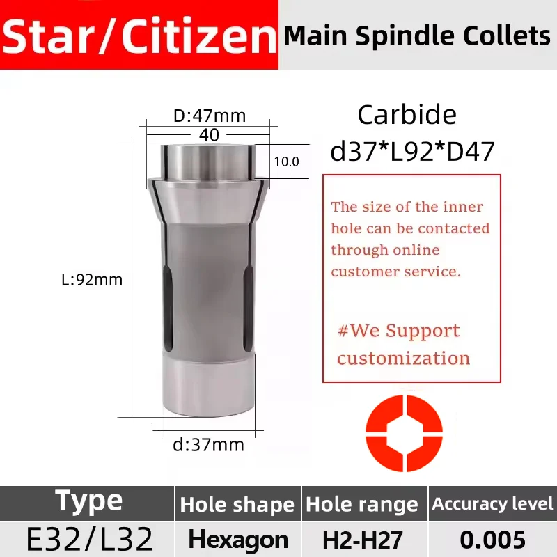 

Hexagon Citizen Cincom L32 F37 1536E TD32 T42 28.01 Цанга Швейцарский тип токарного патрона высокоточного карбида Направляющая втулка